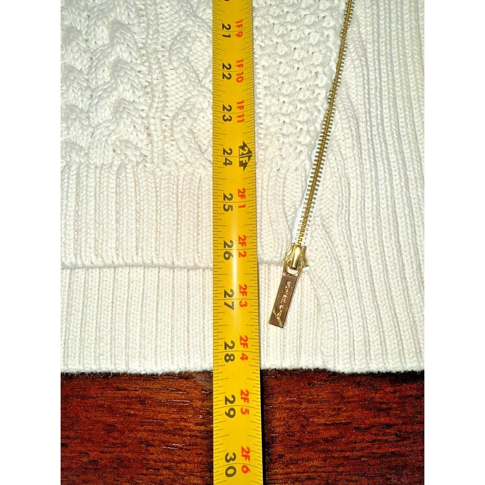 Michael Kors XL Cream Cable Knit Sweater Gold‎ Zip Side Pullover Cotton Blend - Picture 12 of 13